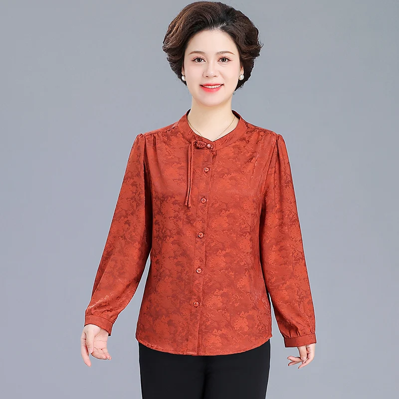 

Новая китайская женская блузка 2024 года, осенняя, модная, свободного кроя, с длинным рукавом, круглым вырезом, на одной пуговице, элегантная, для женщин среднего возраста