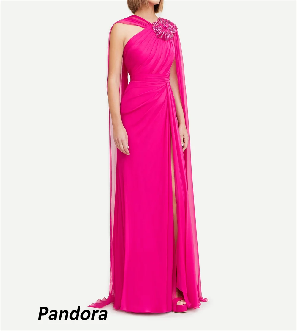 

Pandora One Shoulder Evening Gown Mermaid with Beaded Long Cape Sleeves Women's wedding Banquet Party Dress