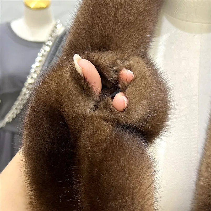 Winter Warm Fluffy Real Mink Fur Scarf Loophole Soft Luxury Neck Wraps for Cold Winter Rectangle Formal Collar