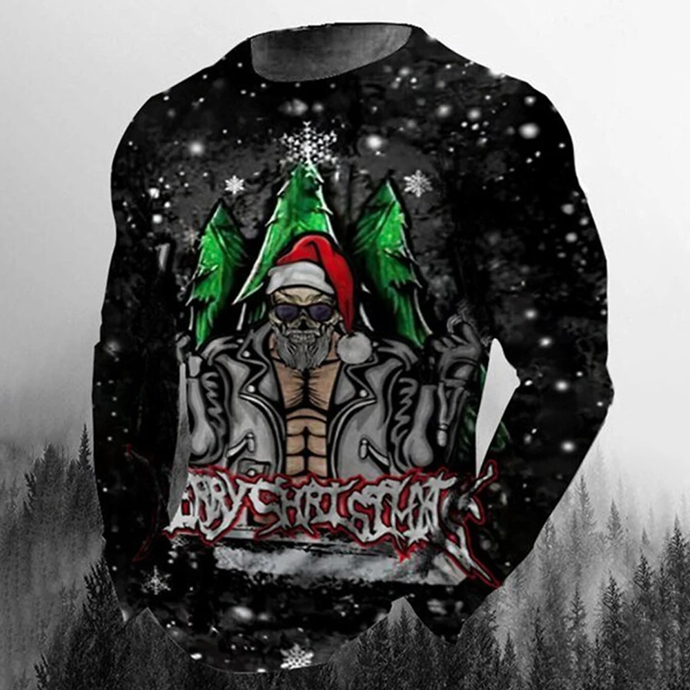 

3D рождественская одежда, мужская толстовка с круглым вырезом, счастливое Рождество, повседневная модная свободная одежда, большие размеры с Рождеством