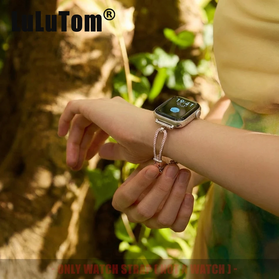 

Роскошный металлический браслет с цирконами для Apple Watch 11 10 9 8 7 6 5 SE 4 3 Ultra, 38 40 41 42 44 45 46 49 мм, изысканный женский ремешок
