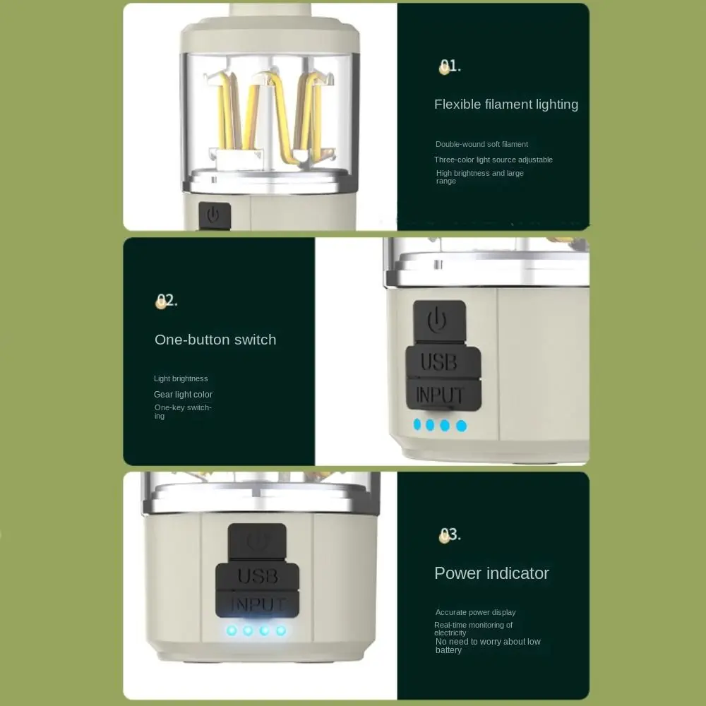 Durable Multifunctional Portable Camping Lantern LED Rechargeable Tent Lamp Hanging Atmosphere Camping Lantern Flashlight