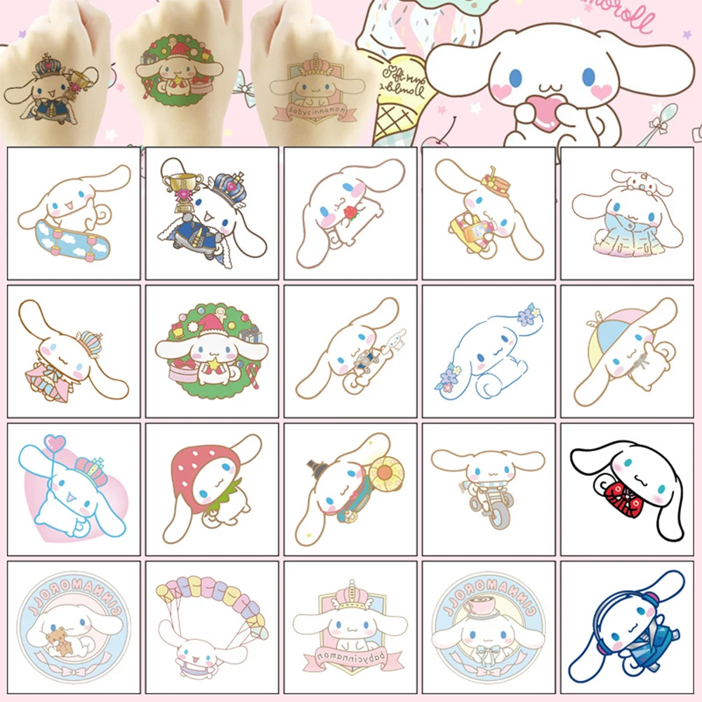 20Pcs Cinnamoroll Theme Tattoo Stickers Waterproof Cute Sanrio Cinnamoroll Sticker Kids Girls Christmas Birthday Gift Reward Toy