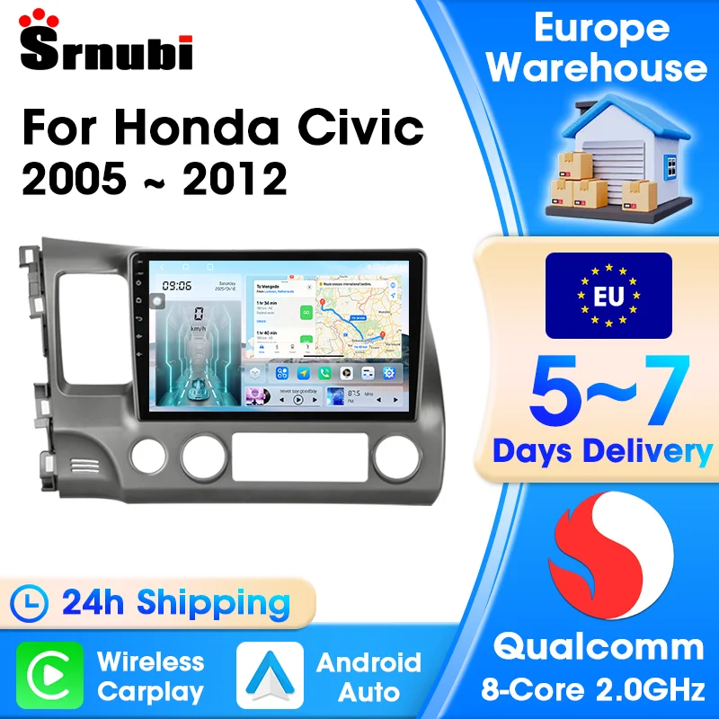 10 بوصة أندرويد السيارات Carplay راديو السيارة لهوندا سيفيك 8 2005 - 2012 السيارات نظام ذكي الوسائط المتعددة 4G الملاحة لتحديد المواقع #1