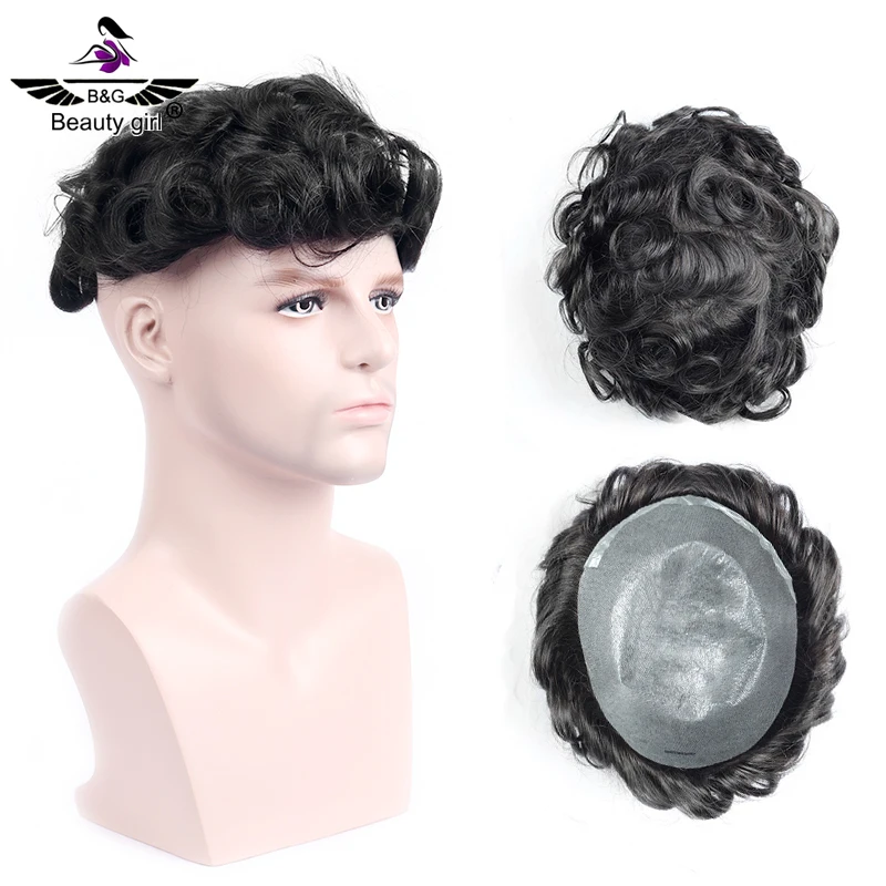 

V Shape Brazilian Human Hair Toupee For Men With Natural Hairline Hair System Thin Pu Base Men Toupee