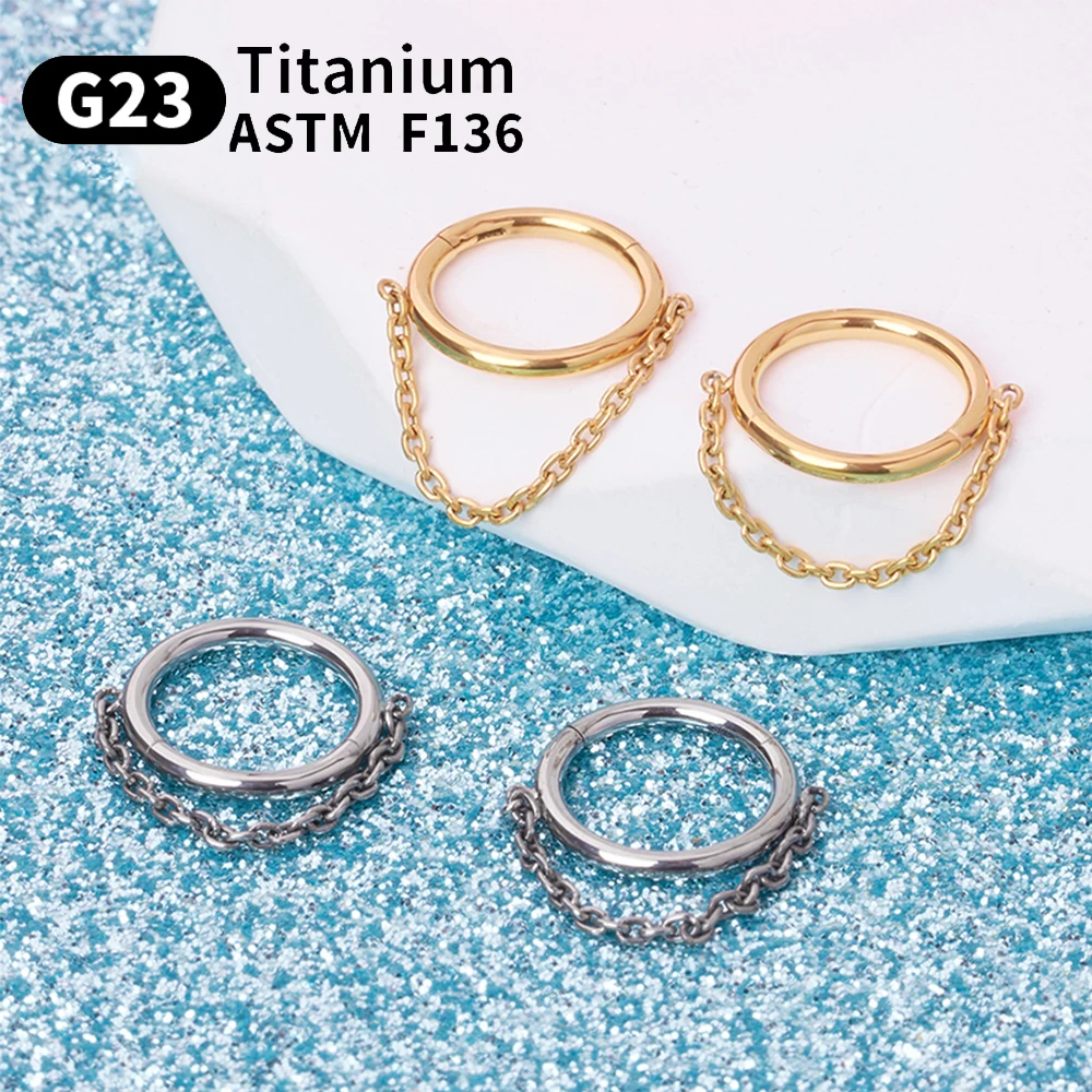 wholesale10pcsG23 Titanium Piercing Nose Ring Hinged Segment Hoop Earring Dangling Chain Nose Septum Clicker Ring Ear Cartilage