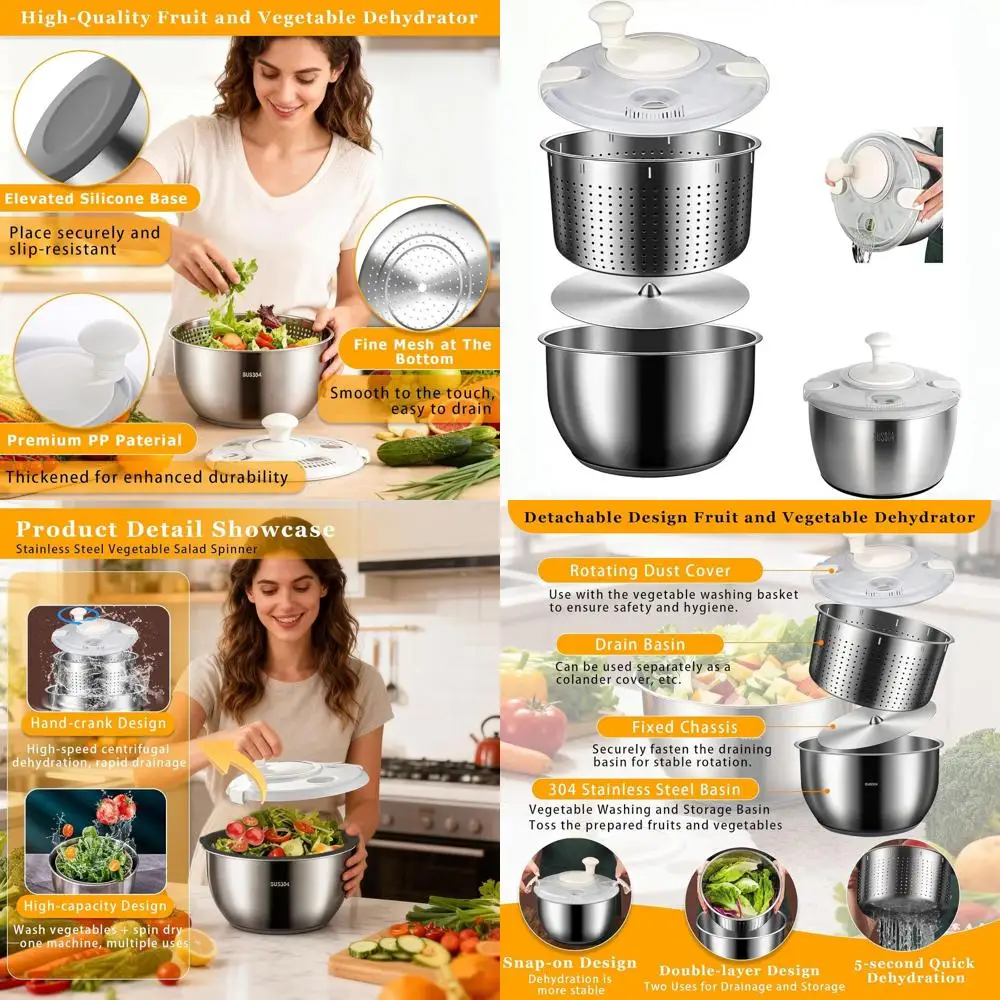 

Salad Spinner StainlSteel, Metal Salad Spinner, Salad Spinner Large, 6l With Pp Cover, ential Kitchen Tool or ydrating Lettuce,