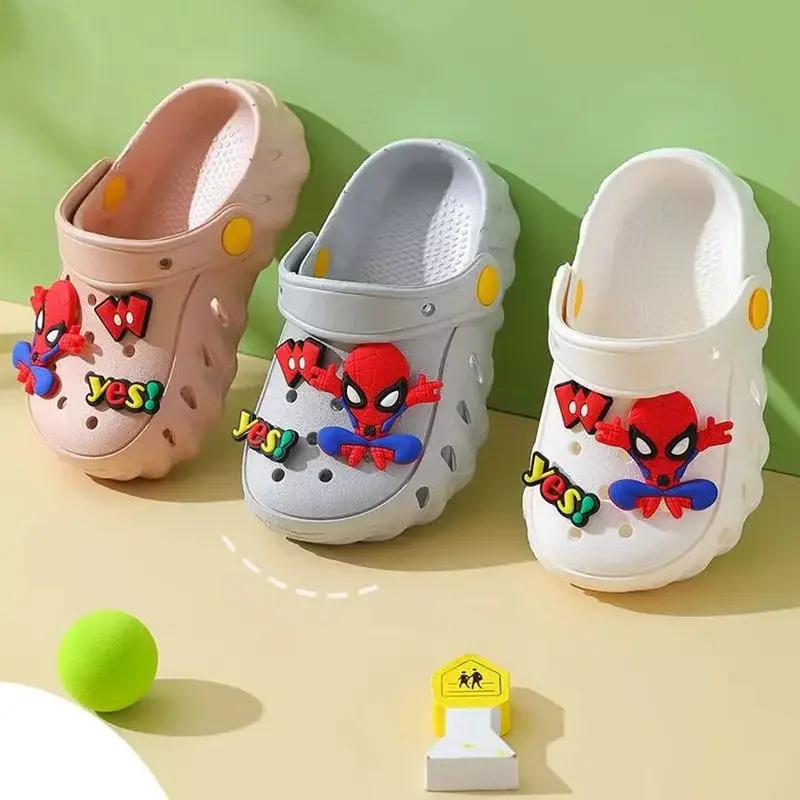 Summer Baby Boys Sandals Closed Toe Kids Cartoon Marvel Spiderman Print Slippers Non-slip Girls Sport Soft Beach Shoes 24-30