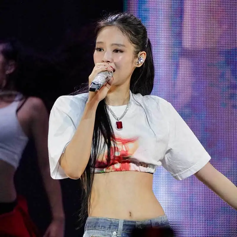 تي شيرت Jennie Concert Experience بأكمام قصيرة من القطن برقبة دائرية وطباعة كاجوال مريح للربيع والصيف #5