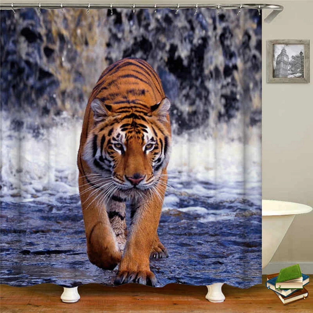 

Northeast Tiger Shower Curtain Set Wild Animal Series Fun Bathroom Decor Curtains Waterproof Fabric Bathtub Decor Bath Screens