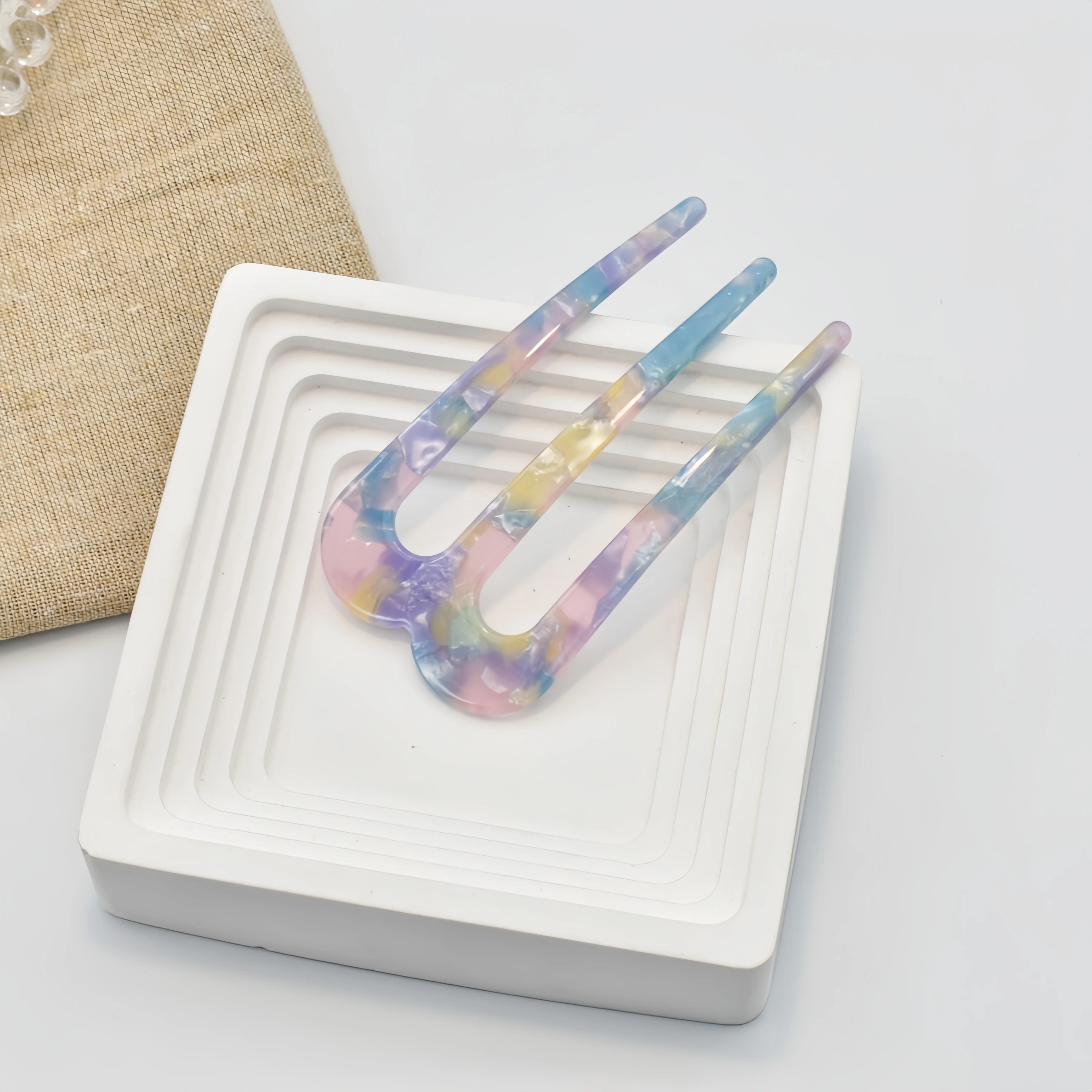 2pcs Women's Multicolor Acetic Acid U-Shaped Hairpin Bun Holder Chinese Style Hairpin French Low Bun Hairpin Mother's Day Gift image 4