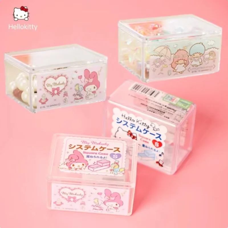 Kawaii Sanrio My Melody Hello Kitty Little Twin Stars Cartoon Transparent Storage Box Dustproof with Cover Jewelry Box Girl Gift