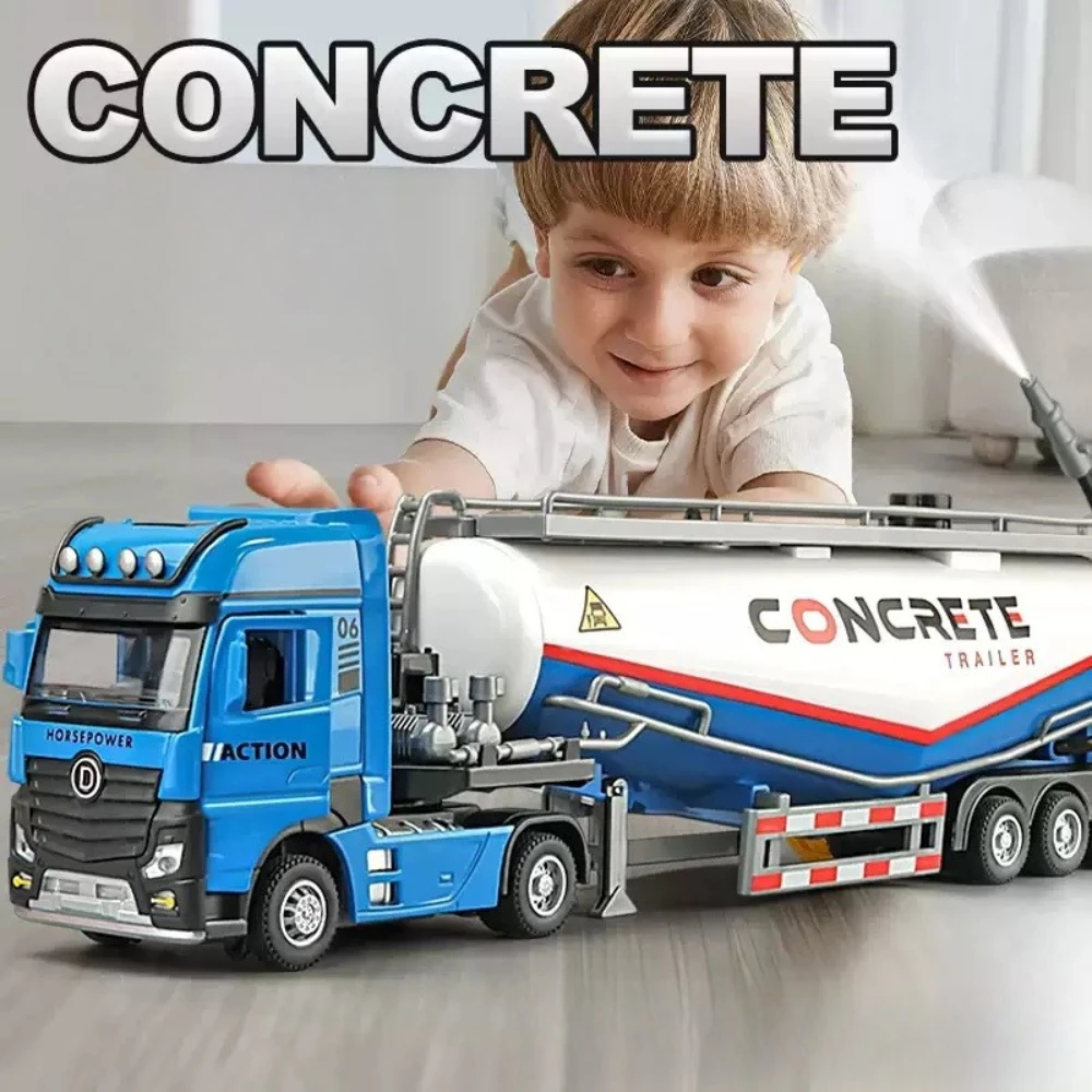 1/24 확장 버전 트레일러 헤드 머드 펌프 합금 자동차 모델 장난감 시뮬레이션 바디 도어 오픈 사운드 라이트 차량 모델 장식품