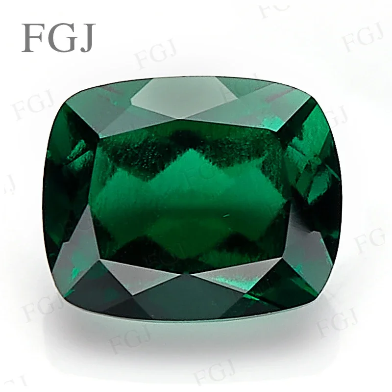 【Rectangular Cushion Cut】Lab Grown Zambian Emerald  Hydrothermal Hand Cut Cracks Inclusions Inside AGL Selectable Fashion Beads