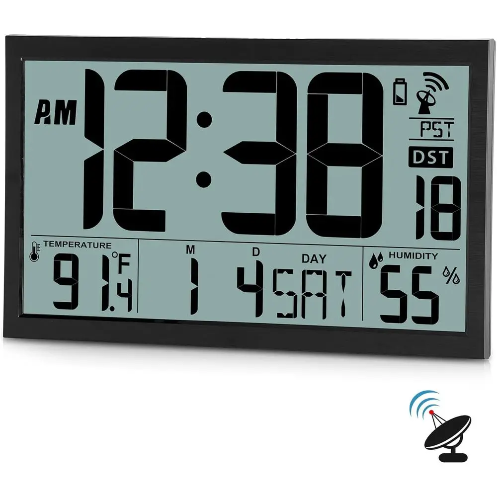 

Large 16.7 Display Digital Wall Clock with Battery, Auto Calendar, Temperature, and DST for Elderly, Bedroom, Classroom Use