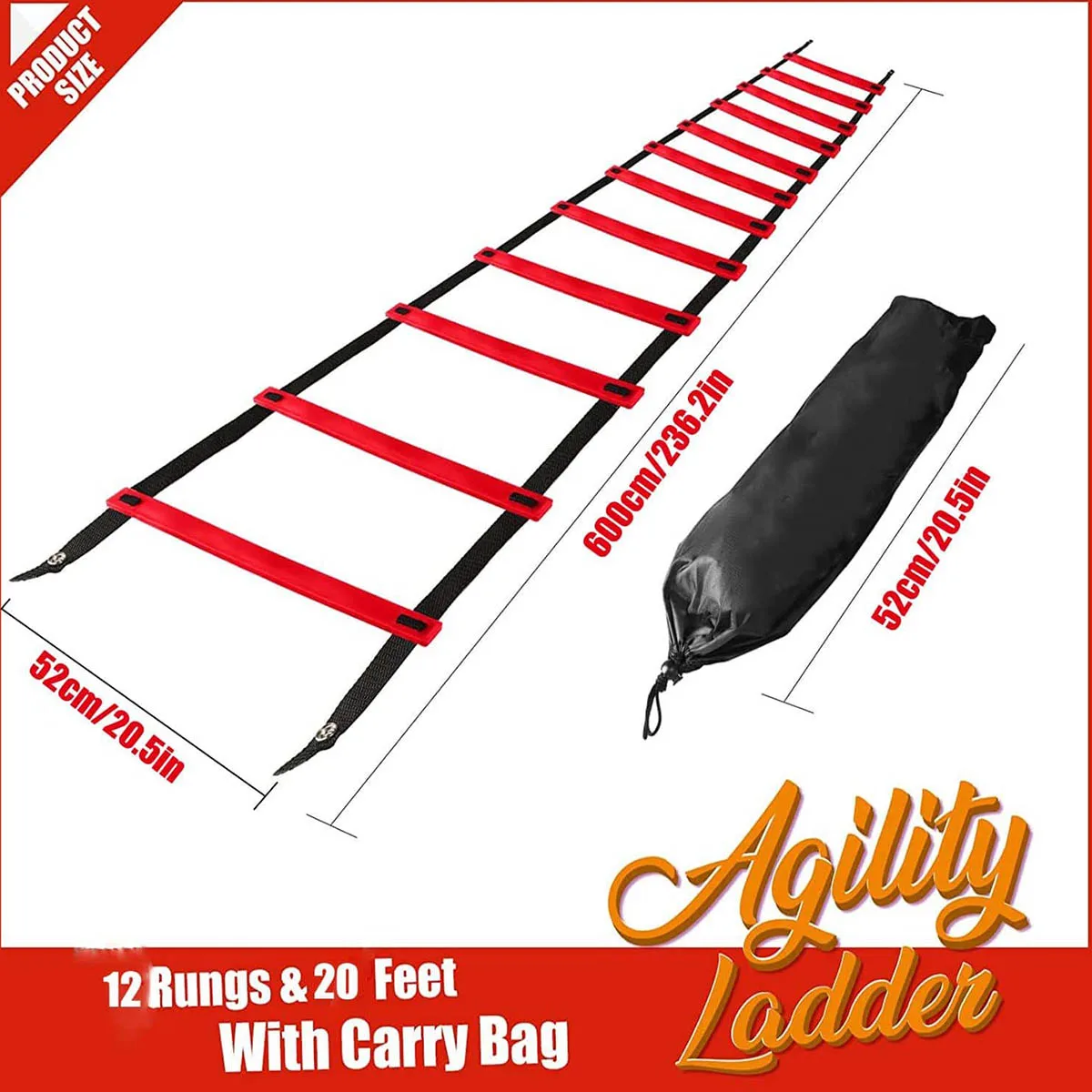 12 Rung Agility Ladder Speed Ladder Training Ladder for Soccer Speed Football Fitness Feet Carry Bag Agility Training Equipment