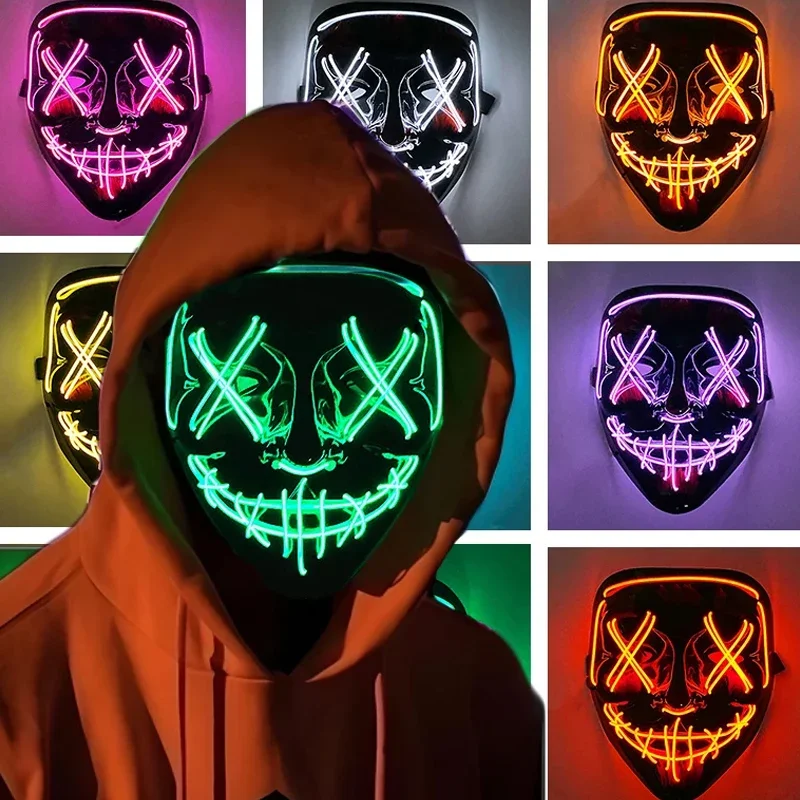 Scary Halloween Cosplay Light up Purge Mask Halloween Masquerade Party LED Face Masks for Men Women Mask Glowing in Dark - view 2