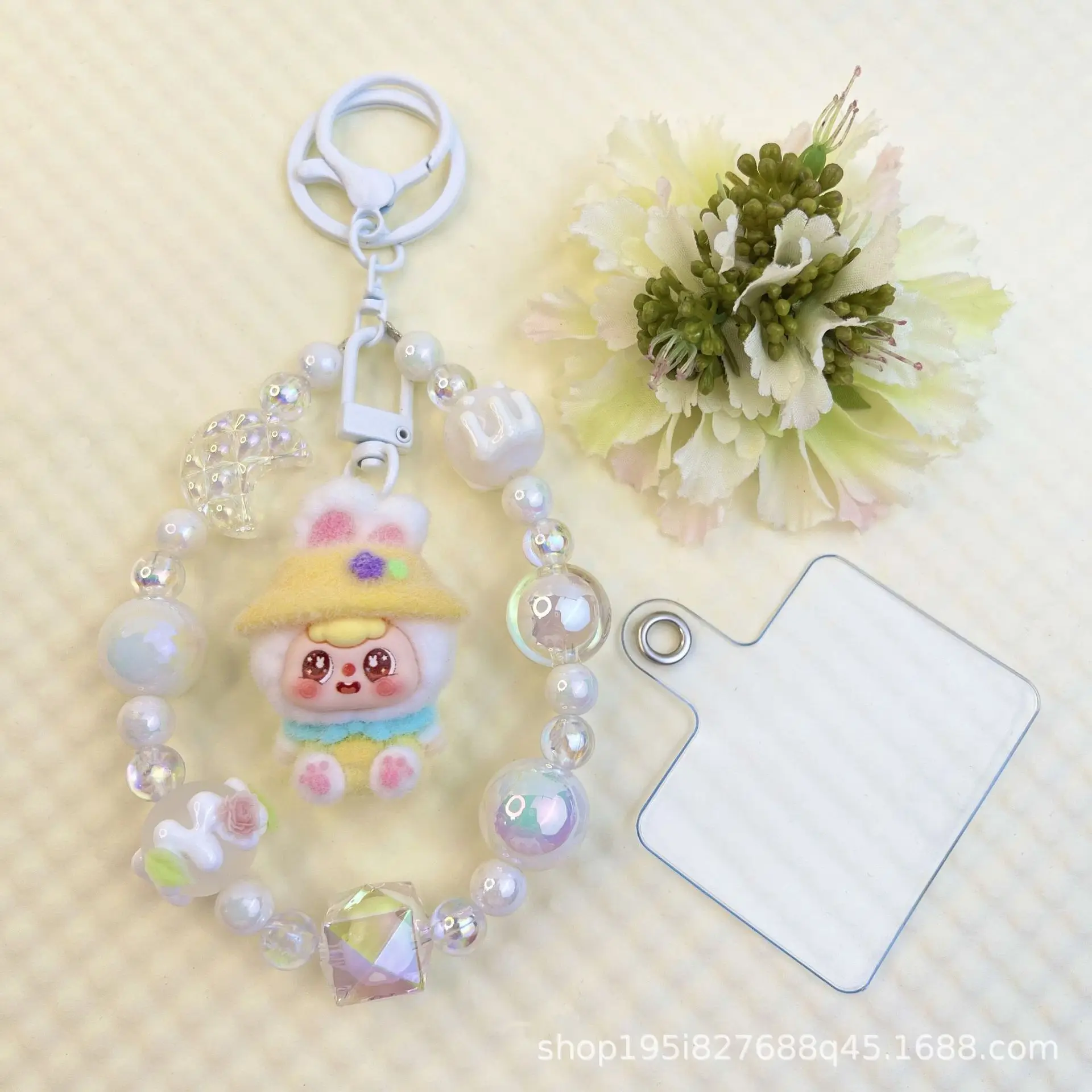 1PCSNew القمر آذان أرنب الملونة سلسلة من الخرز الهاتف المحمول المفاتيح المفاتيح دمية ملحق المفاتيح #2