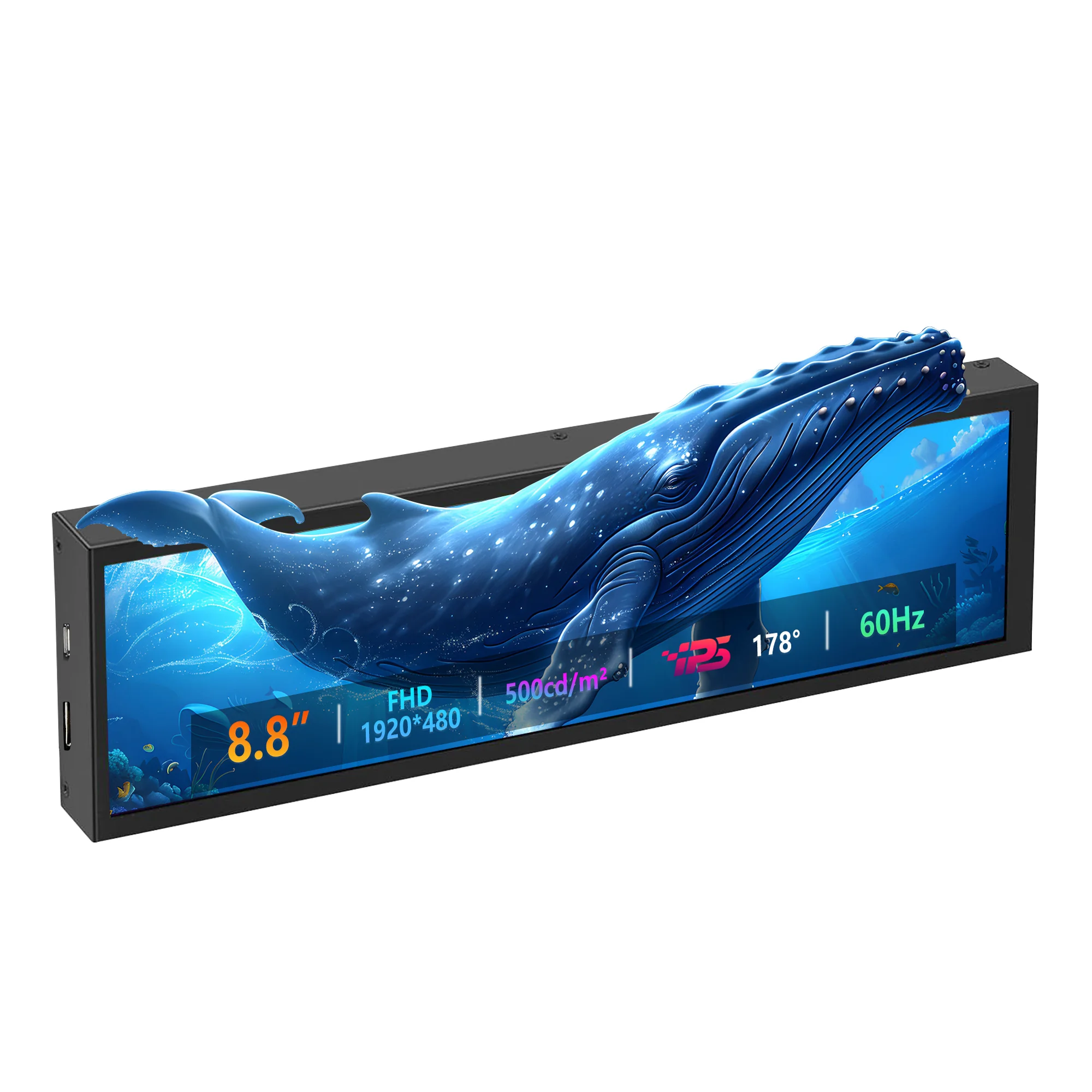 شاشة Wisecoco 8.8 بوصة FHD ثانوية صغيرة 1920x480 HDMI Type-C متوافقة مع الكمبيوتر المحمول Raspberry Pi Aida64 جاهزة