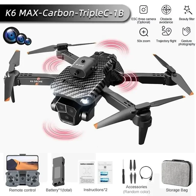 

2024 New K6 Max RC Drone 8K Professional Three Cameras Optical Flow Four-way Obstacle Avoidance Aerial Photography Quadcopter