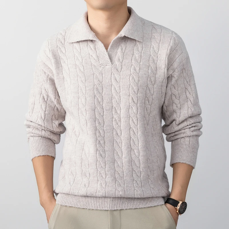 

Autumn/Winter 2025 New Style Wool Fried Dough Twists Vintage Polo Texture Slouchy Sweater Loose Pullover Knit Coat