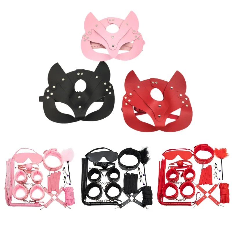 

Gothic PU Leather Adult Toys Half Face Cat Cosplay Mask Adult Party Adult Game Supplies Bondage Harness