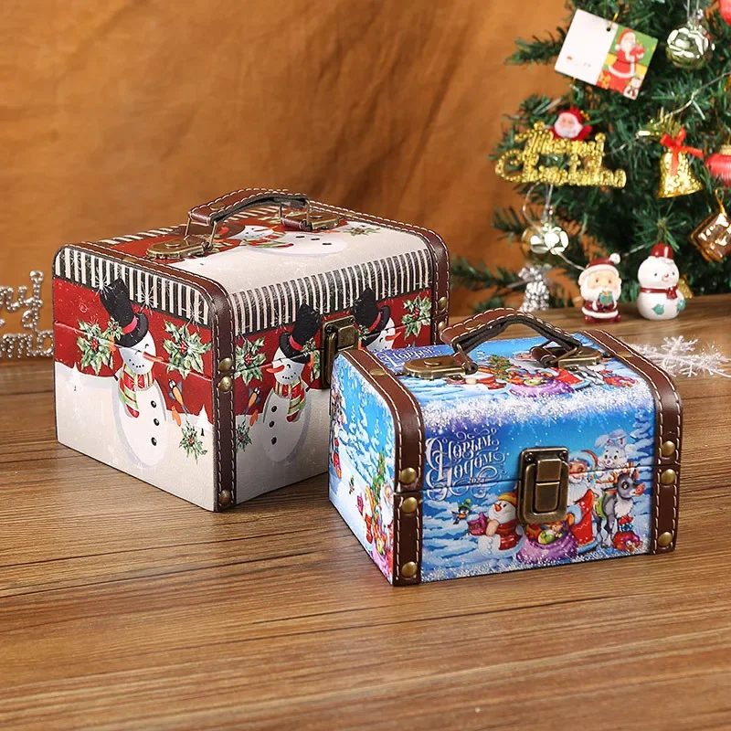 New Christmas PU Leather Retro Wooden Jewelry Certificate Storage Box With Handle Hundred Treasure Miscellaneous