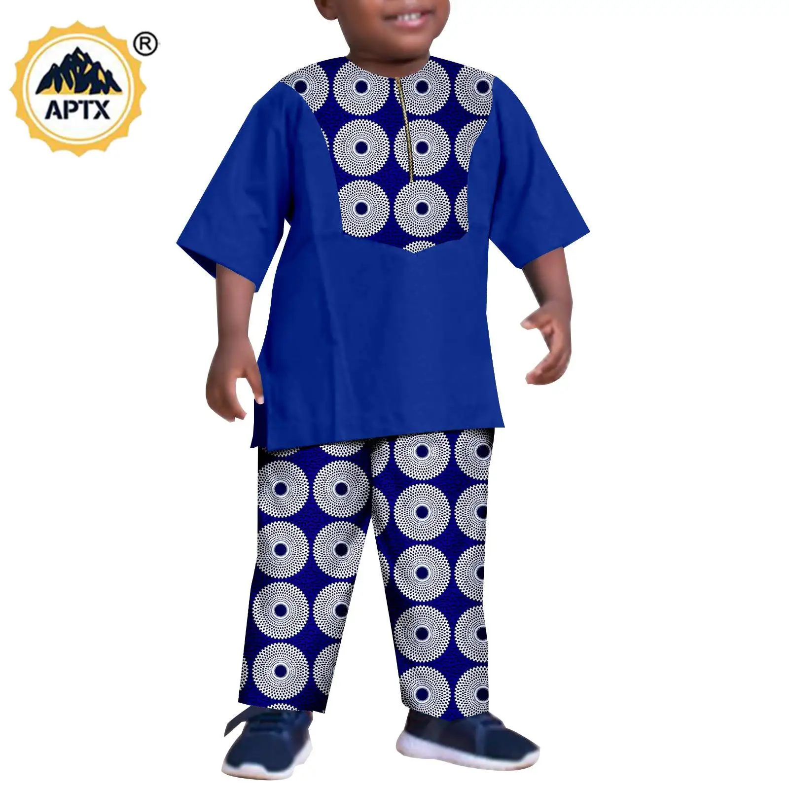 Vestiti africani Dashiki Summer Chikdren Boy Cotton Print Zipper manica corta Top e pantalone Bazin Riche Kid Outfits Y234030