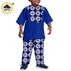 Vêtements Africains Dashiki en Coton Imprimé pour Enfant, Ensemble Haut et Pantalon à Manches Courtes, Fermeture Éclair, Bazin Riche, Y234030, Été