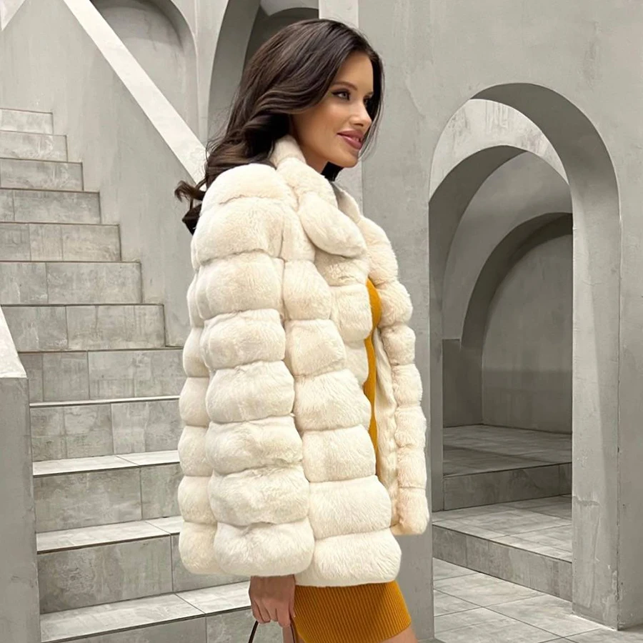 Natural Rex Rabbit Fur Coat White Fur Coat Womens Winter Jackets For Women 2024 Best Selling Outwears