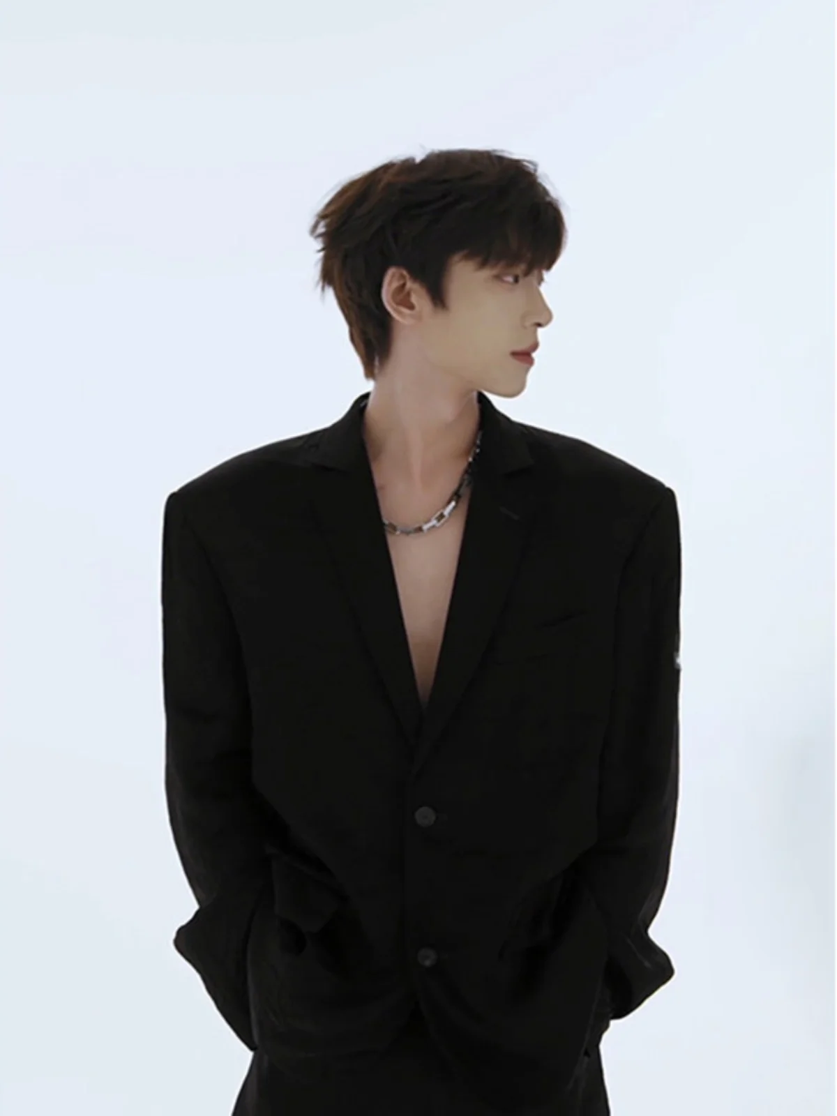 

Bla oulder Pad Suit Jaet Men's Model Spring Autumn Cheered Collar High-End Feeling Cool orm Jaet Casual Polyester