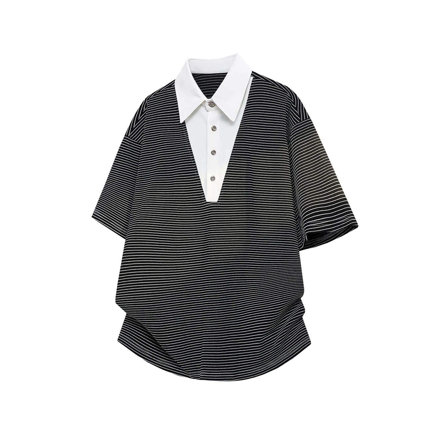Summer New Style Color-Matched V-Neck Double-Tone Polo Shirt Casual Multi-Use Large Size T-Shirt