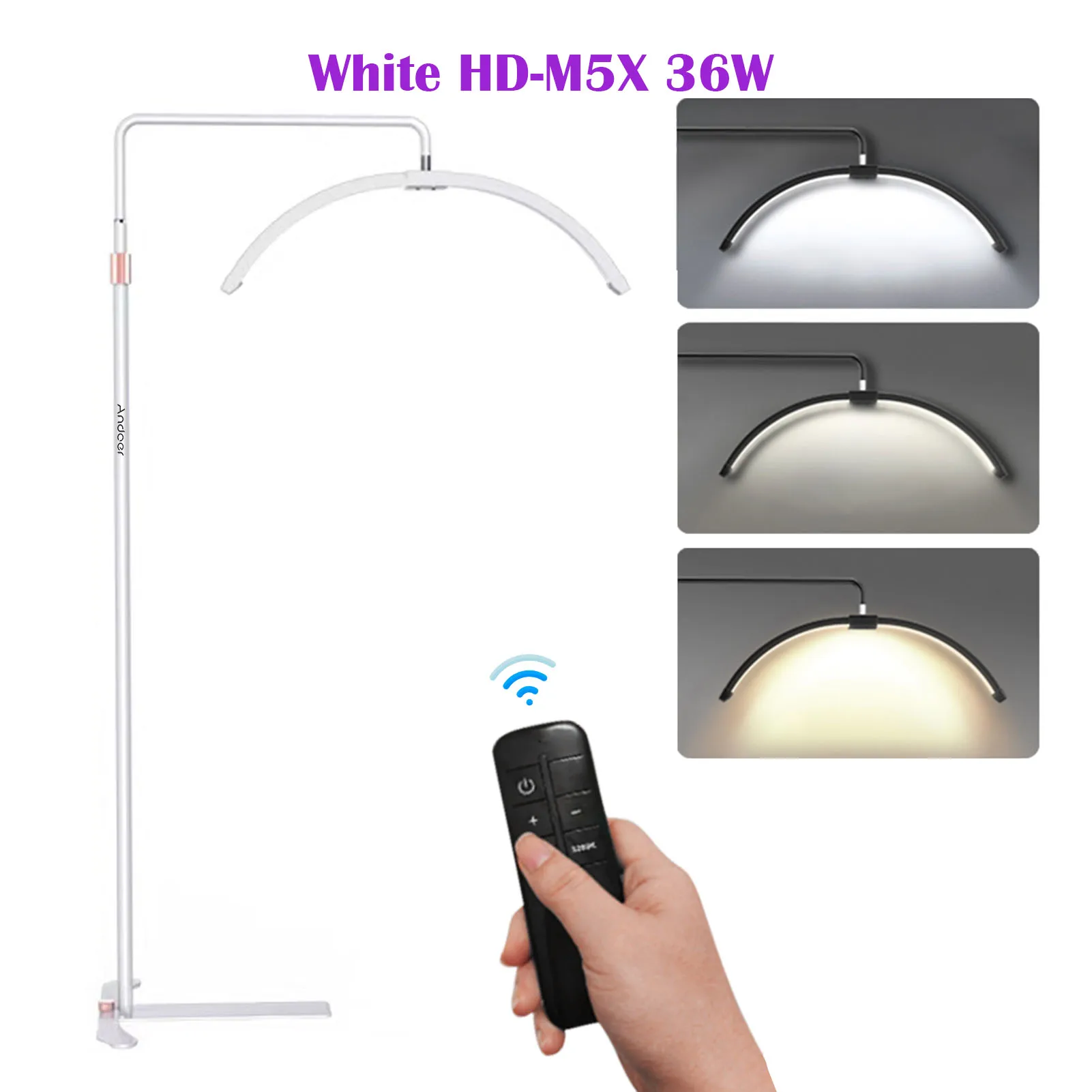 NIEUW Andoer HD-M6XR 36W vloer LED-videolamp halvemaanvormig invullicht dimbaar met 5600K wit licht en rood licht 186cm metaal