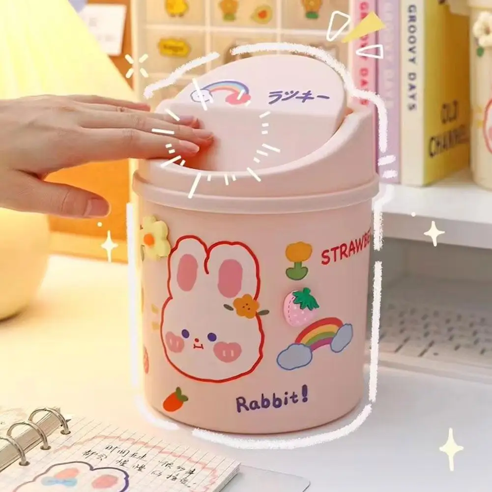 Desktop Small Trash Can Cute Sticker Bedroom Girly Home Cute With Lid Net Celebrity Mini Portable Plastic Storage Box