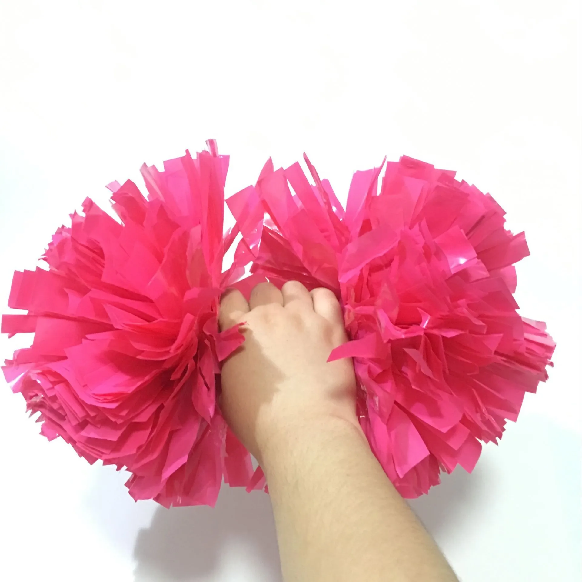 

6 Inch Wet Look Plastic Neon pink Cheerleader Pom Poms