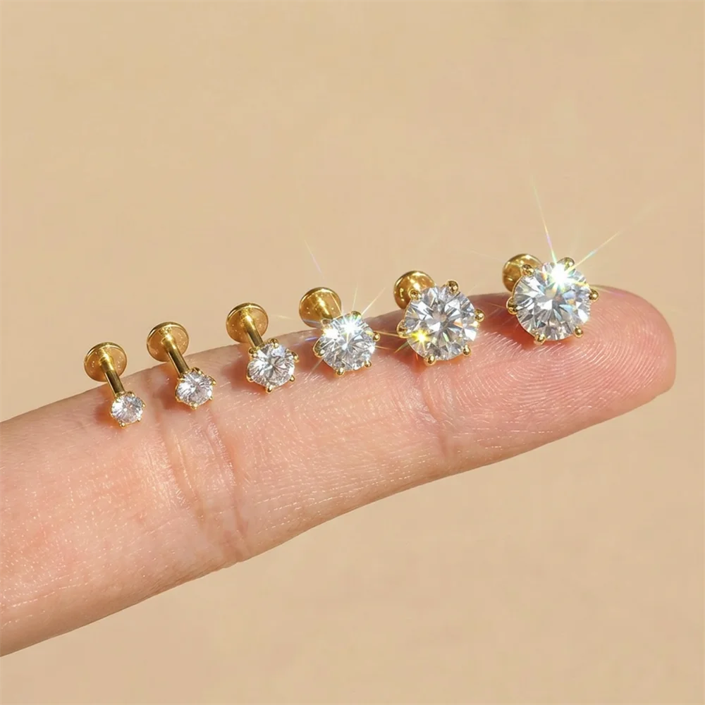 AIDE 925 Sterling Silber 1 Stück Sechsklauen Funkelnder Moissanit Damen Multi-Größen Flacher Rücken Knorpelpiercing Hochzeits-Brautgeschenk – Detail 20