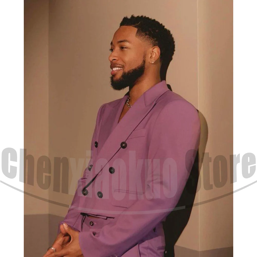 

Fashion Men Suits 2 Piece Stylish Peak Lapel Double Breasted Tailored Outfits High-end Wedding Party Prom Formal Tuxedos