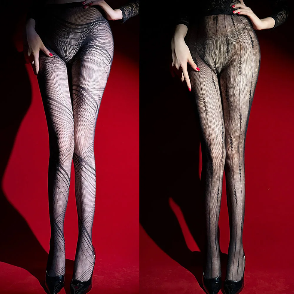 Damenmode-Muster-Netzstrumpfhose, durchsichtige Netzstrumpfhose mit hohem Bund, transparente Bodystockings, sexy Club-Party-Strumpfhose