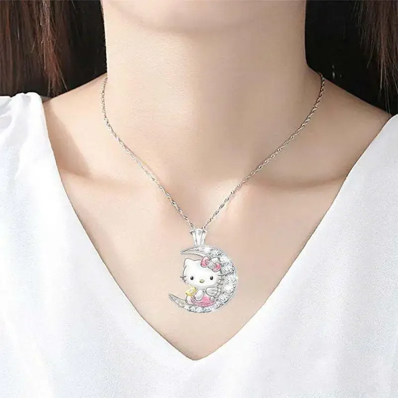 Sanrio series Hello Kitty animation peripherals Moon Cat necklace diamond pendant fashion personalized accessories holiday gifts