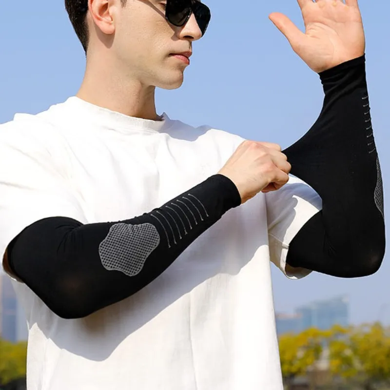 2Pcs Arm Sleeves Ice Fabric Breathable Quick Dry Running Sportswear Sun Uv Protection Long Arm Cover Cycling Driving Arm Sleeves