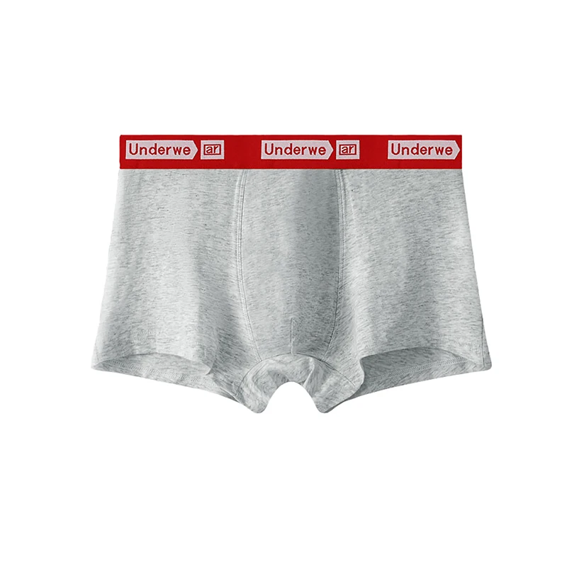 4-Pack Men's Cotton Boxers - Red Waistband “Underwe ar” Print, Black/Grey Color Combo, S-XL Sizing, Soft Breathable Cotton,