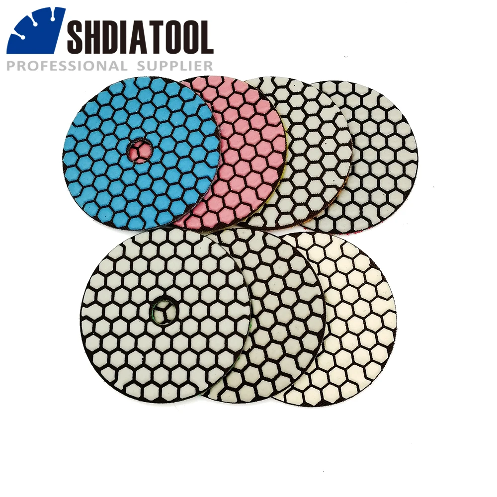 SHDIATOOL 7pcs/set 80mm Diamond Flexible Dry polishing Pad & 1pc Aluminum Based Backer Granite Marble Ceramic 3\