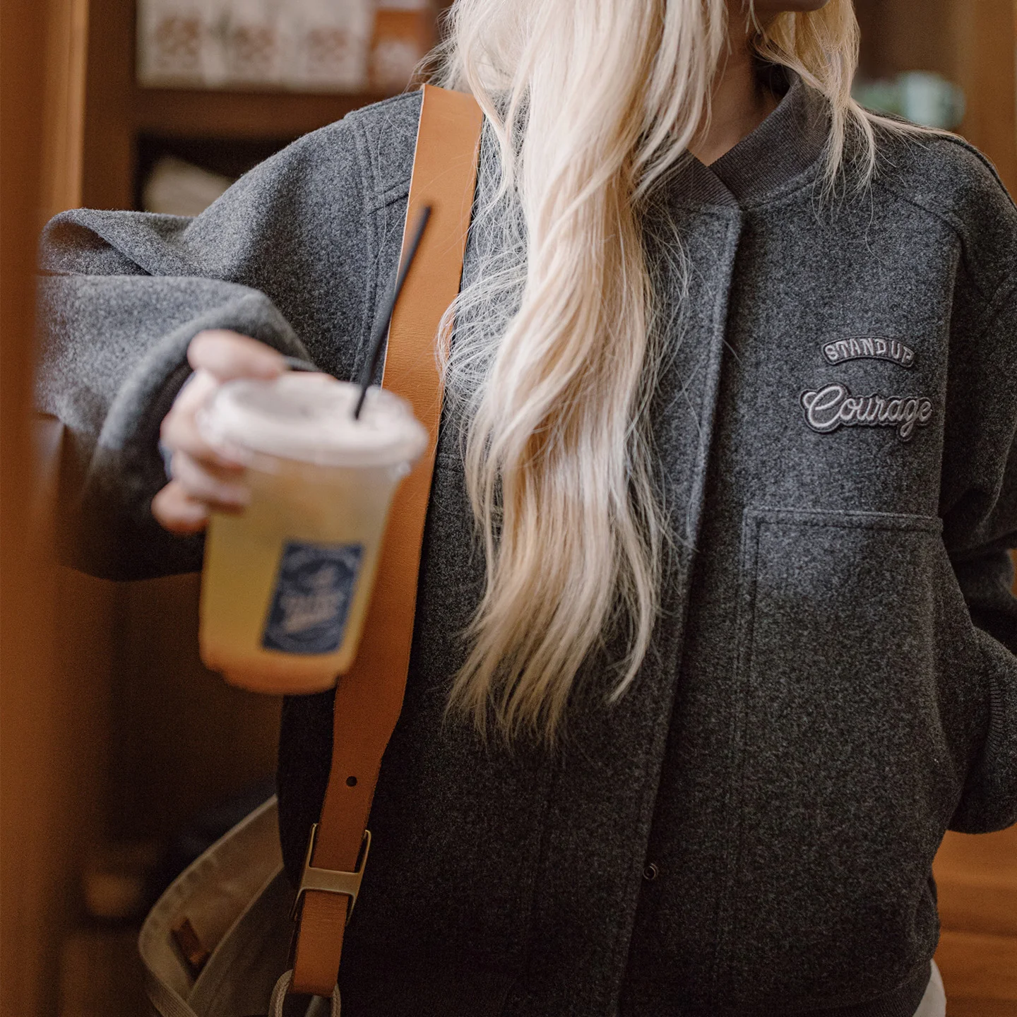 Women's Wool-Like Baseball Jacket with Pockets - Autumn Winter