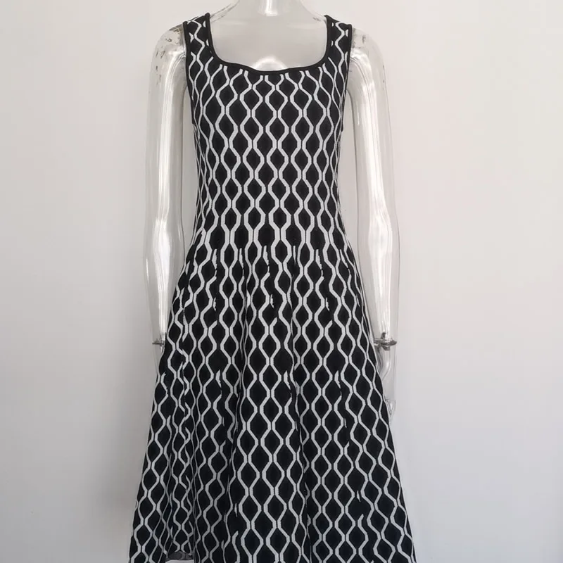 Women Geometry Knitting Dress High Quality A-Line Dress