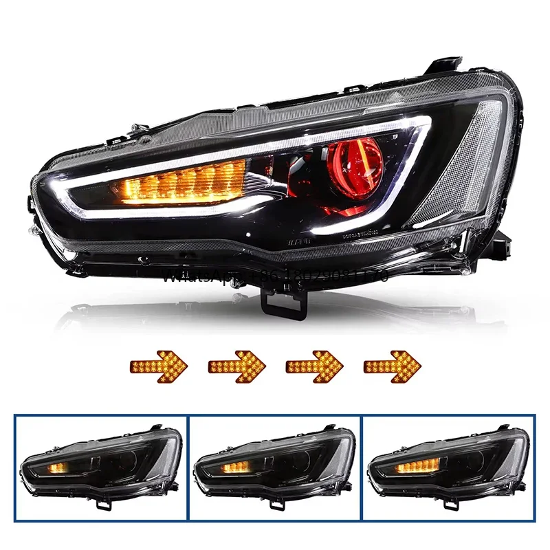 Conjunto de farol de carro LED, farol traseiro fumado, farol preto, olhos de demônio, Mitsubishi Lancer, EVO X, 08-17