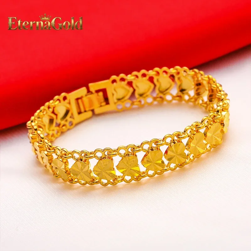 EternaGold 24K gold adjustable bracelet AU999 full gold, wide-face shiny body shape is simple and elegant