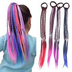 Synthetic Girls Colorful Braids Hair Extensions With Rubber Bands Rainbow Braided Ponytail Hairpieces For Kids Hair Accessories