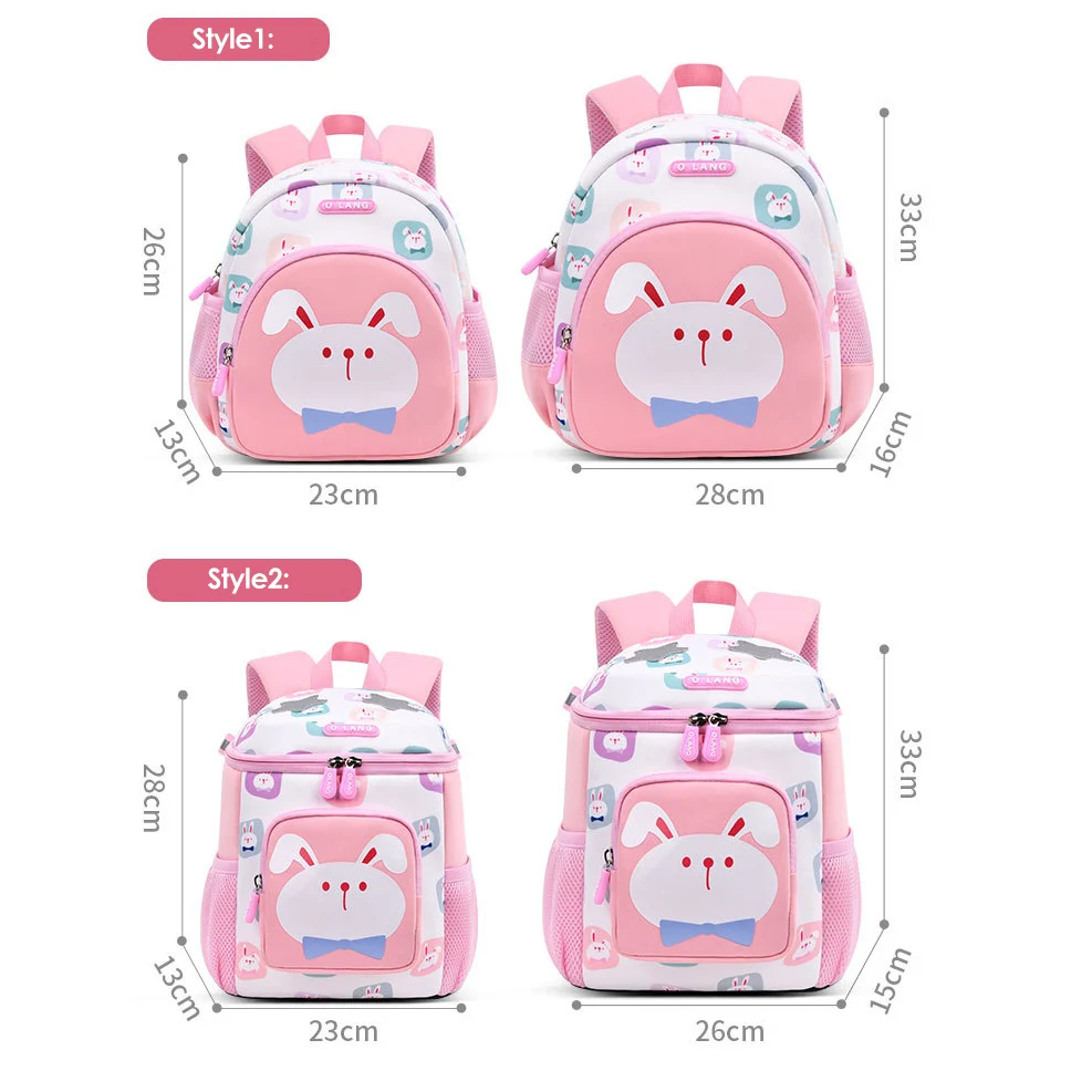 Sacos de escola rosa bonito do coelho para meninas, Mochila do berçário, Jardim de infância Kids Bookbag, Sacos Kawaii dos desenhos animados