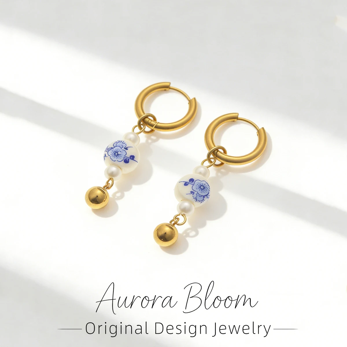 Pendientes colgantes de cerámica con flores pintadas a mano de AURORA Trend para mujer, pendientes de aro vintage, joyería de acero inoxidable para mujer