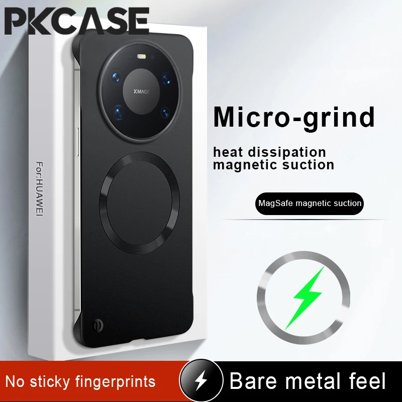 Capa Magnética Metálica Sem Borda à Prova de Choque PKCASE para Huawei Pura 90 80 Ultra Mate 70 Air Mate 80 Pro Max com Carregamento Sem Fio